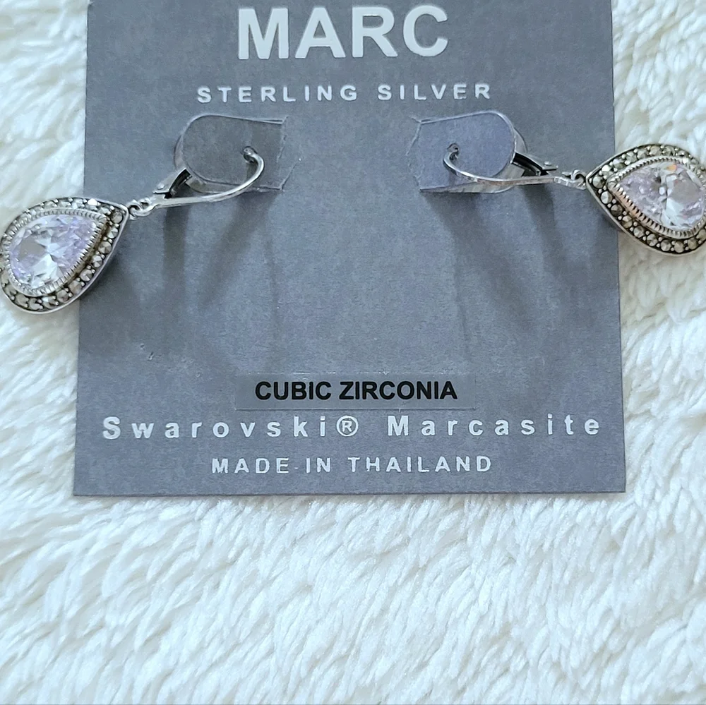 MARC Cubic Zirconia💎 Teardrop💧 Earrings with Swarovski Marcasite Gemstones - Picture 8 of 15